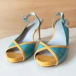 Bandolino y2k turquoise and yellow sling back pumps with open toe Photo 0