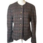 Vintage Womens Tweed Wool Blazer Size 12 Plaid Office Professional Career Work Brown Photo 0