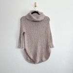 EXPRESS  | Y2K Extreme Circle Hem Cowl Neck Ribbed Knit Cozy Sweater, Blush Beige Photo 2
