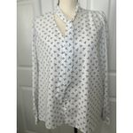 Ann Taylor LOFT Bow Print Blouse White Black Bow Tie Neckline‎ Women's Medium Long Sleeve Photo 7