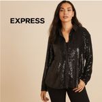 EXPRESS Relaxed Portofino Black Sequin Button-Up Blouse Size Small Photo 1