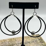 Double Leather Corded Dangling Earrings w/ Silver Photo 11