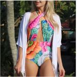 Mara Hoffman  floral one piece bathing suit "Flora" Halter size‎ S Photo 3