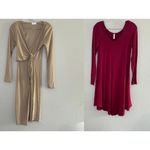 BUNDLE of two dresses women’s XS red beige long‎ sleeve mini fitted Photo 1
