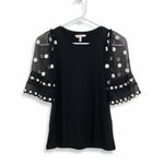 Rebecca Taylor  Black‎ and White Dot-Embroidered Jersey Short-Sleeve Shirt SZ: S Photo 1