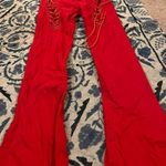 Edikted  Engine Lace Up Cutout Flared Jeans Cherry Red Western Small Photo 9