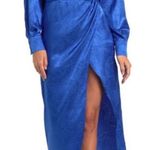 RONNY KOBO Bernice Royal Blue Satin Midi Dress Long Sleeves Jacquard NEW SMALL Photo 0
