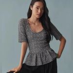 Maeve Anthropologie  Leopard Print Scoop Neck Peplum Top Black White Size Small Photo 0