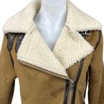 ZARA Brown Vegan Faux Suede Leather Sherpa Shearling Zip Up Moto Coat Jacket S Photo 2