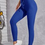 SheIn Royal Blue Knot Waist Ribbed Rib Knit Solid Leggings Large Photo 1