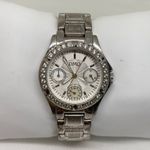 DMQ women silver tone watch 31mm rhinestones quartz bracelet size 6.5” running Photo 0