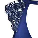 EXPRESS  Navy Crochet Flutter Sleeve Top O'Ring Tie‎ Open  Back NWOT  Small Photo 5