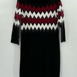 Sandra Darren Chevron Zig Zag Sweater Dress Gray White Burgundy, Size Medium Photo 0