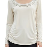 White House | Black Market Warm White Faux Pearl & Chainlink Ruched Top EUC Size S Photo 0