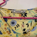 ZARA  Satin Silky V Neck Quarter Sleeve Blouse Top Yellow Floral Womens Small Photo 3