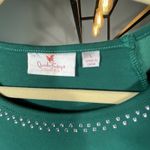 Quacker Factory Shirt Large Green Velour Sleeve Baseball Top QVC Comfy Stretchy Photo 1
