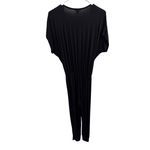 Loveappella Lovcappelia Black Surplice Jumpsuit Soft Stretch Knit with Pockets & Cuffed Hem Photo 2