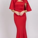 Black Halo  Cristanta Caplet Mermaid Gown Molten Red Size 10 Sleeved Satin Maxi Photo 1