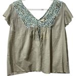 Free People NWT  Boho Top Deadstock Pleated‎ Floral Trim Flutter Sleeve Med VTG Photo 1