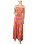Abel‎ The Label ATL Strapless Tiered Maxi Dress Smocked Bodice Floral Hippie Pink Size M Photo 2