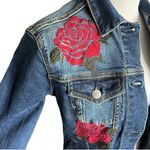 LuLaRoe Womens Jaxon Red Rose Embroidered Rodeo Denim Jean Jacket - Sz XXS Photo 3