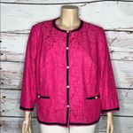 Talbots RSVP for  22W Pink Floral Lace Navy Blue Trim Pearl Button Blazer Jacket Photo 0