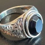 Black obsidian S925 antique silver ring size 9.75 Photo 1