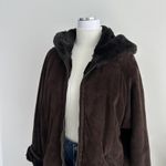 Marvin Richards Jacket Womens XL Brown Suede Leather Faux Fur Lined Hooded Photo 2