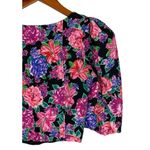 ZARA NWT  Floral Cropped Top Plunging Neck Puff Half Sleeves S Black Pink Purple Photo 6