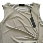 Tahari Blouse Taupe Green Gold Sleeveless Ruched Side Asymmetric Top Small NEW Photo 7