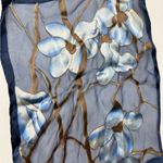 Vintage Floral Sheer Scarf in Blue and White Photo 3