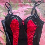 vintage coquette grunge red and black bustier silk lace up corset Photo 4