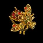Joan Rivers  Vintage Gold Tone and Red Crystal Insect Brooch Pin Photo 3