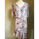 Veronica Beard Floral Silk Ruched Mini Dress silk Dakota 8 ruffle blue pink Photo 2