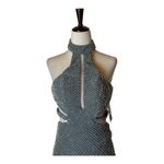 La Femme  Dress Women 00‎ Gray Gunmetal Beaded High Neck Cut Out Formal Gown Prom Photo 5