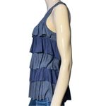 Splendid  Women’s L Heathered Blue Tiered Ruffle Exposed Zipper Back Tank Top Photo 3