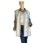 VINTAGE 1980’S CHEYENNE BY HILLMOOR GRAY & WHITE FAUX FUR & KNIT COAT (XL) Photo 5