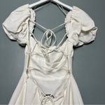 ZARA  Puff Sleeve Open Back White Linen Blend Milkmaid Mini Dress Women’s Size S Photo 6