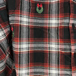 Basic Editions Holiday Women’s Plaid Button Up Shirt Embroidered Wreaths XL Red Photo 3
