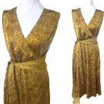 Santorelli VELIA Sleeveless Midi Dress in Dijon‎ Yellow Printed Satin SIZE 8 NWT Gold Photo 3