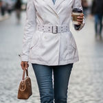 Max Rave Large Y2K White Double Breasted Short Belted Cropped Trench Coat Jacket Photo 0