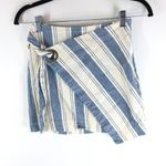 Free People  Blue White Tuscan Tie Waist Wrap Cotton Linen Blend Mini Skirt 0 Photo 1