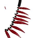 Wood Red Hot Chili Pepper Statement Necklace & Dangle Earrings Jewelry Set Vtg Photo 7