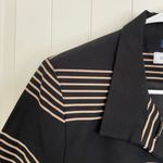 Jones Wear Studio women’s black tan striped stretch shoulder pad button blazer Size L Photo 1