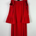 Susan Graver Off Shoulder Dress Women 3X Red Bell Sleeve Boho Resort Vacation Photo 0