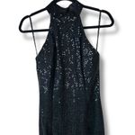 Vintage Roberta Midnight Black Sequin Halter Open Back Sleeveless Maxi Gown Size M Photo 3