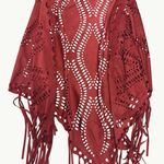 Bohemian Red Laser Cut Fringe Shawl 65 inch Full Shoulder Brown Photo 6
