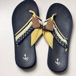 J.Crew Navy and Yellow Polka Dot Anchor Style Flip Flops Sz 7 Photo 0