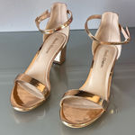 Heels Charm Women’s Gold Metallic Block Heel Sandals Size 10M Ankle Strap Photo 0