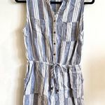 Kelly Reneé Striped Linen Blend Romper Blue Size M Photo 1
